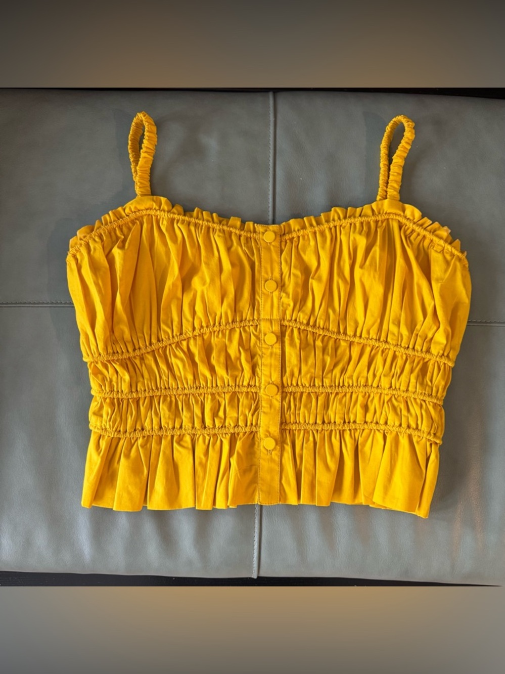 J. Crew Yellow Smocked Button-Front Cropped Top